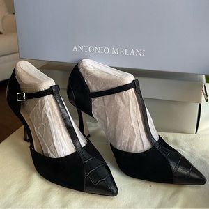 Antonio Melani heels NEW!! Black leather crocodile details